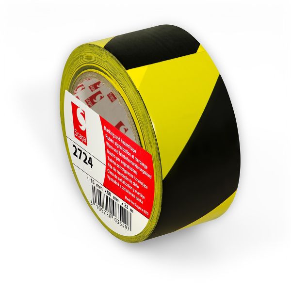 Scapa 2724 Premium Quality Black & Yellow Hazard Warning Tape - 48mm x 33m
