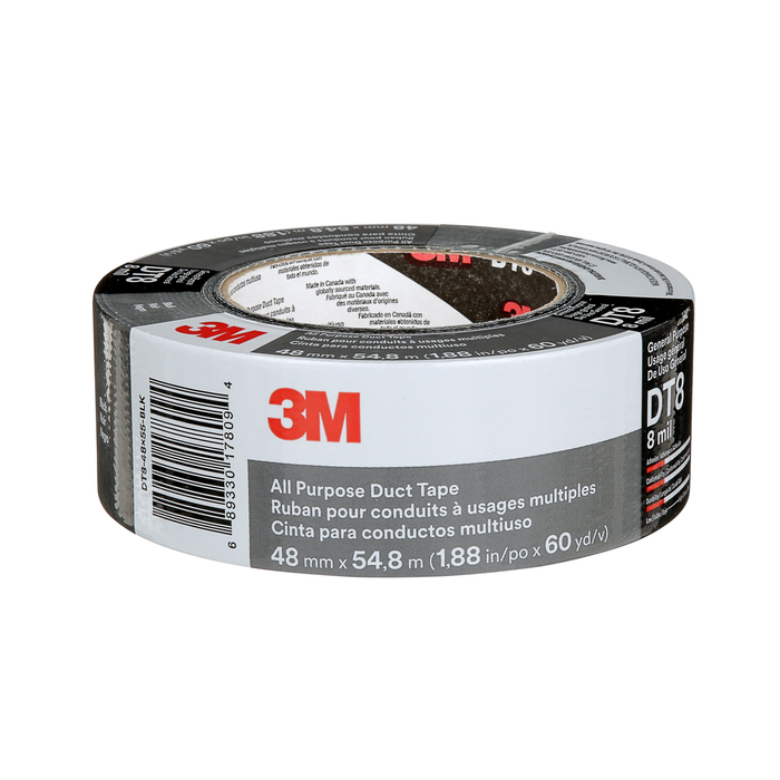 3M All Purpose Duct Tape DT8 - 48mm x 55m x 0.2mm - Black 24 Per Box