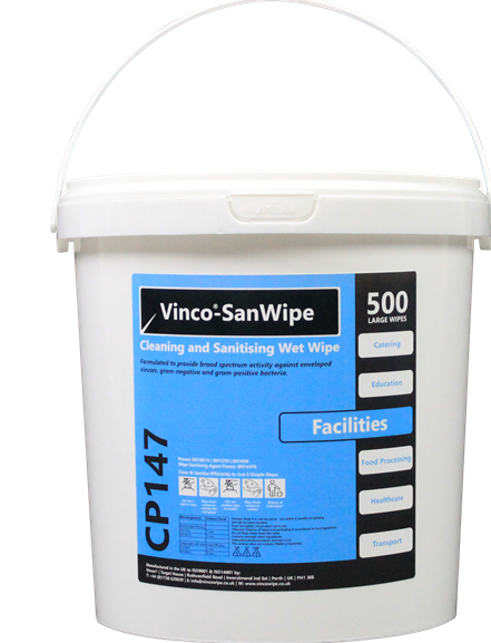 Vinco -SanWipe Sanitising Wet Wipes, White - 500 Sheets per Tub