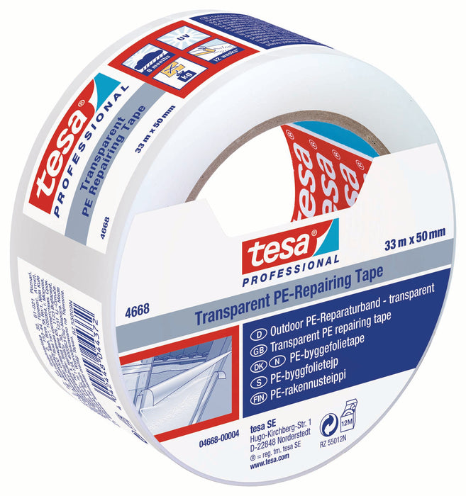 tesa® 4668 - Professional transparent duct tape, 33m x 50mm (50.0mm x 33.00M) transparent