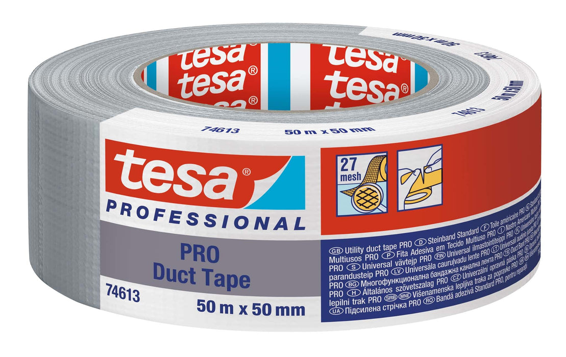 tesa® 74613 Professional Repairing tape - best allround helper with long-lasting bonding power (50.0mm x 50.00M) silver grey
